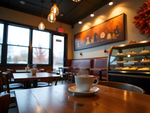 Cozy interior of Inspired Grounds Cafe in West Des Moines with autumn decor