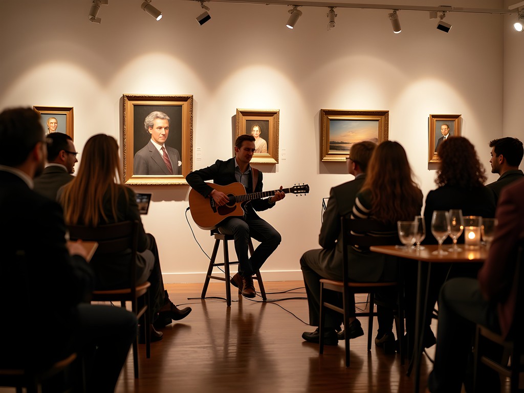 Evening acoustic music session at Kavanaugh Art Gallery in West Des Moines