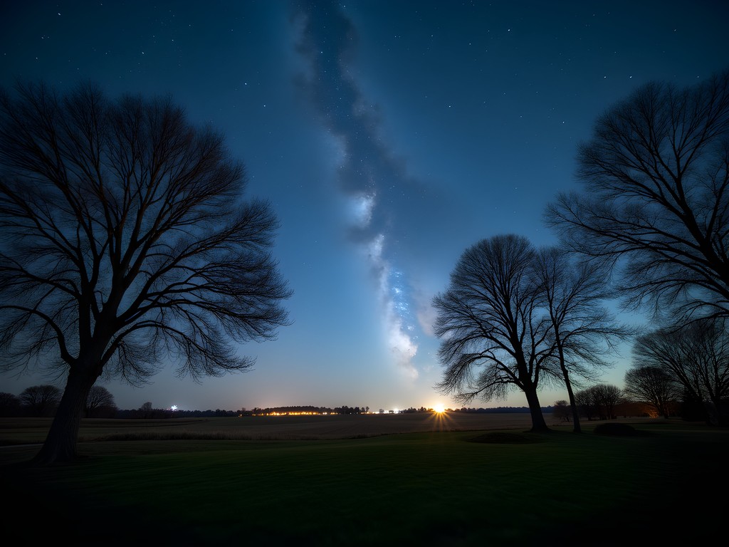 Stargazing at the edge of West Des Moines with silhouetted trees and Milky Way visible
