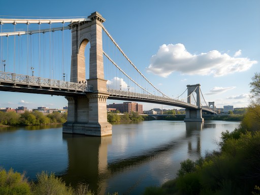 Historic suspension bridge connecting downtown Wichita to Delano arts district