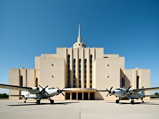 Kansas Aviation Museum art deco terminal building exterior with vintage aircraft