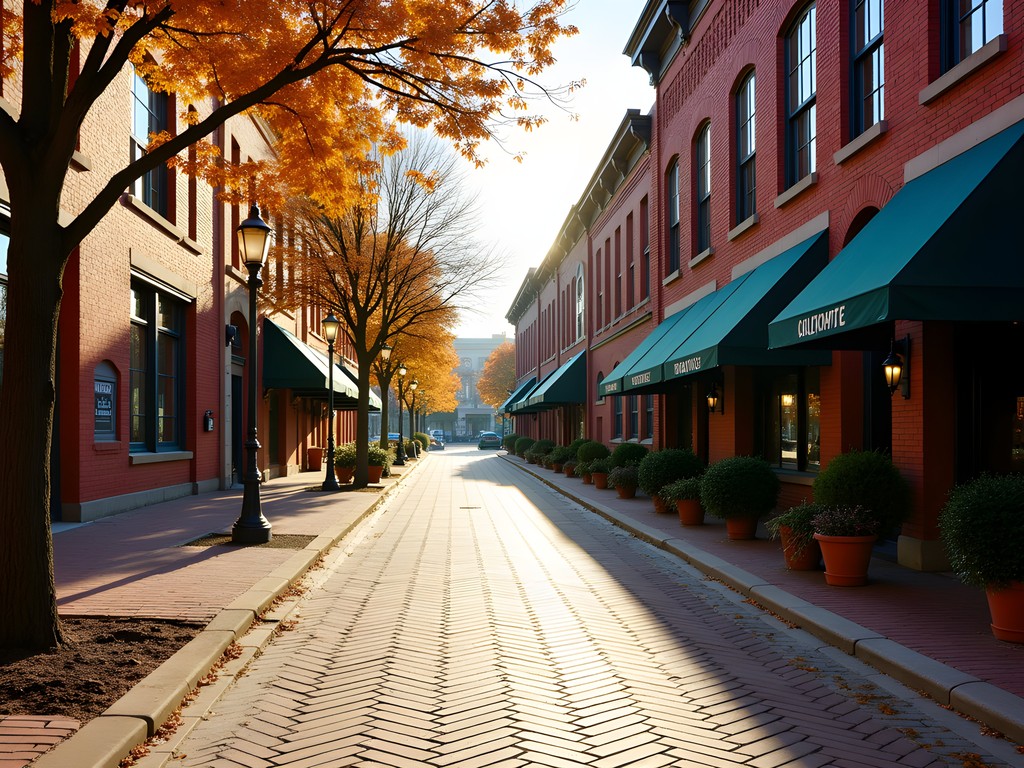 Historic brick streets in Wichita's Old Town district with preserved warehouses and fall decorations