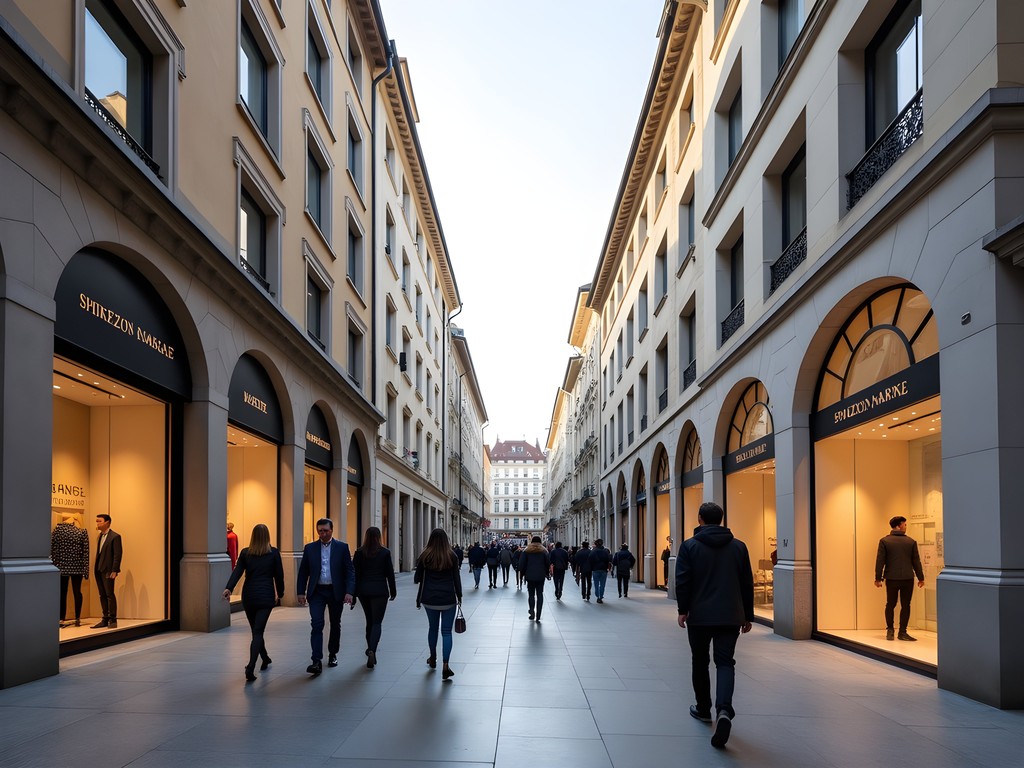 Zurich's Bahnhofstrasse luxury shopping district with perfect architectural proportions