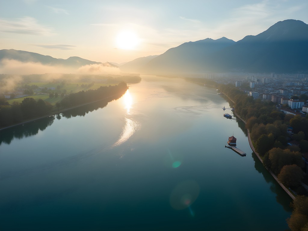 Aerial view of Lake Zurich showing natural flow patterns and sacred geometry