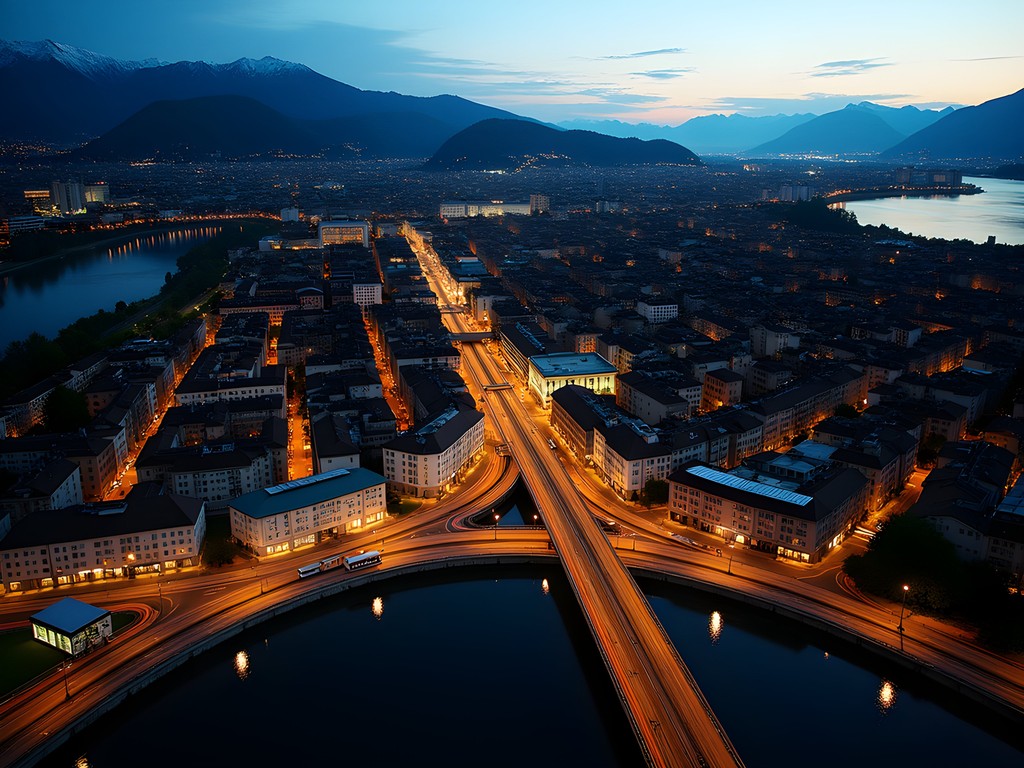 Aerial view of Zurich's perfectly designed transportation grid showing geometric precision