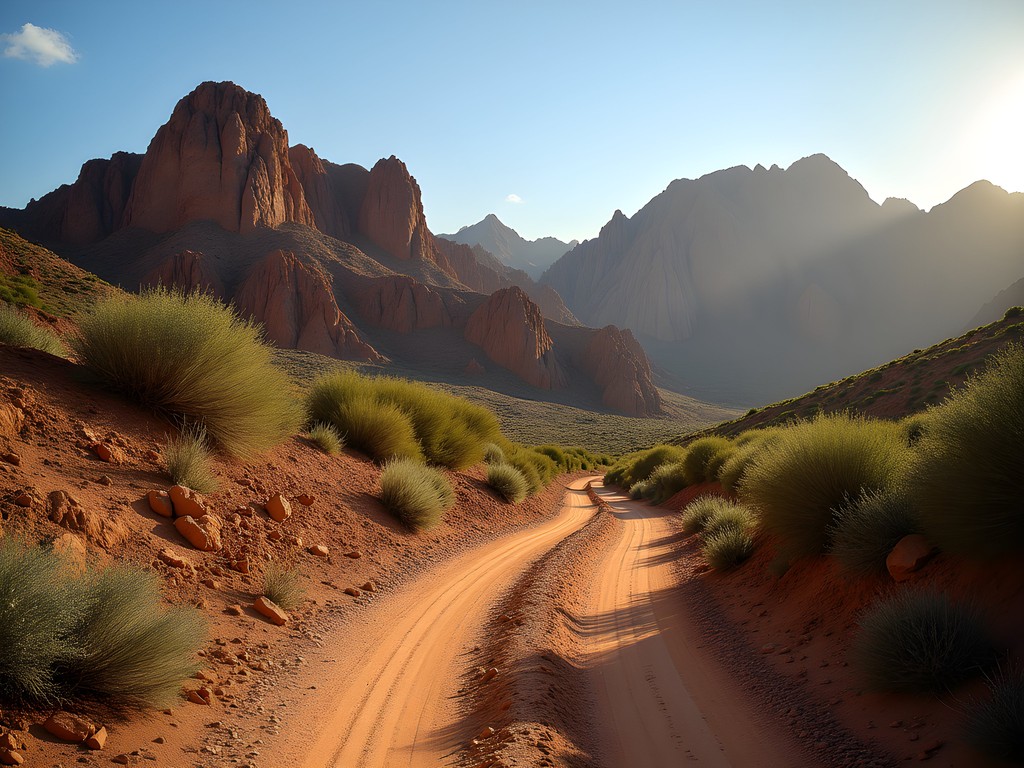 Early morning run through mountains of Ali Sabieh with first light illuminating rocky landscape