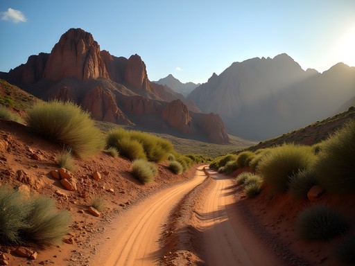 Early morning run through mountains of Ali Sabieh with first light illuminating rocky landscape
