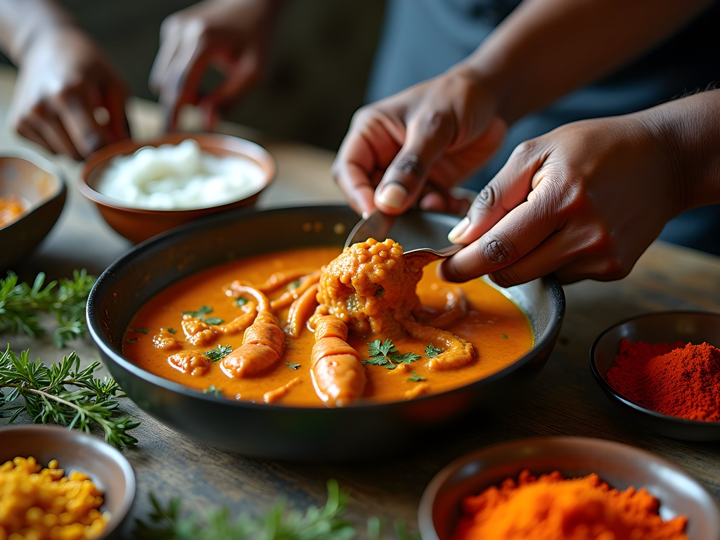Traditional Guyanese crab curry being prepared in Anna Regina
