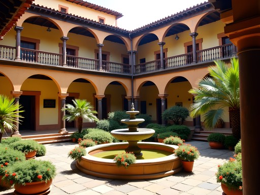 Colonial courtyard garden in Casa Popenoe museum in Antigua Guatemala