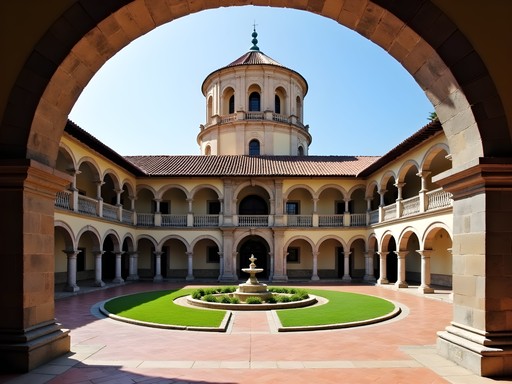 Circular tower and courtyard of Las Capuchinas Convent in Antigua Guatemala