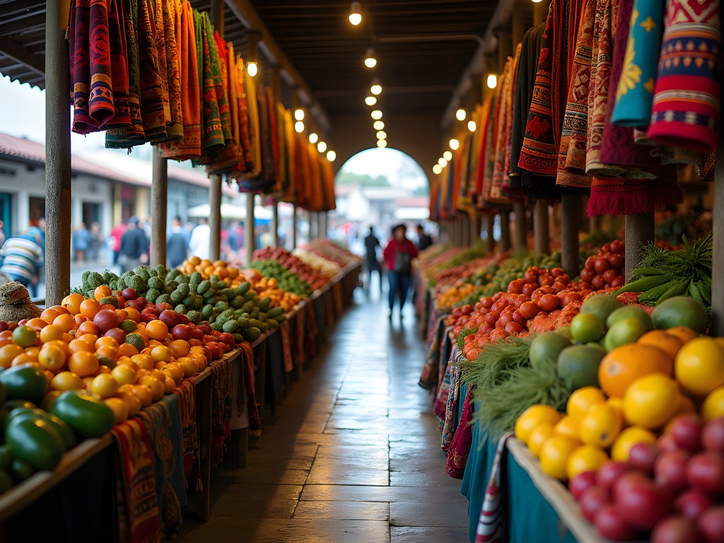 Colorful textiles and produce at Mercado de Antigua Guatemala
