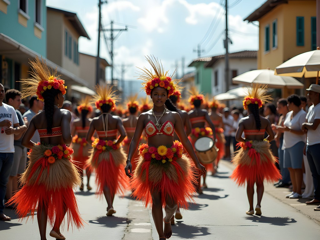 Santa Rosa Festival procession through Arima streets with indigenous dancers and Catholic elements