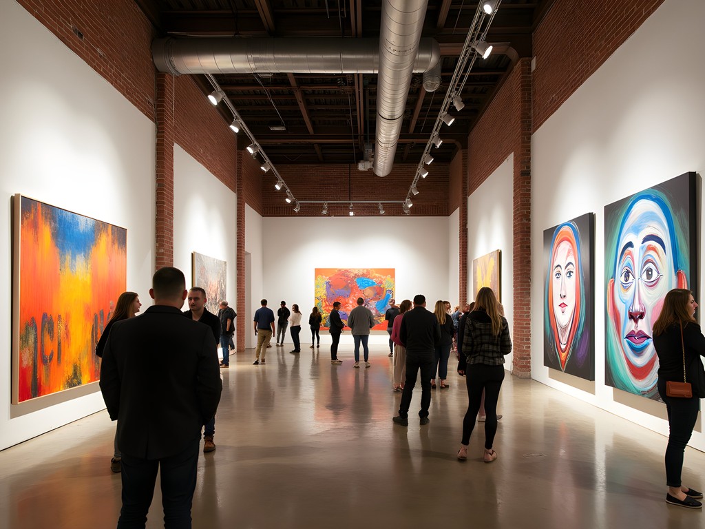 Art exhibition in downtown Athens gallery with visitors viewing contemporary artwork