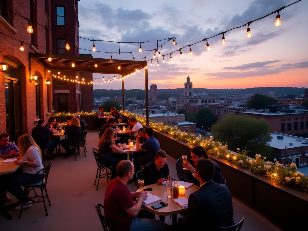 Sunset view from Georgia Theatre rooftop in downtown Athens