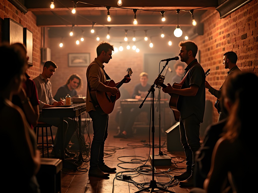 Intimate live music performance at a small Athens venue with engaged audience