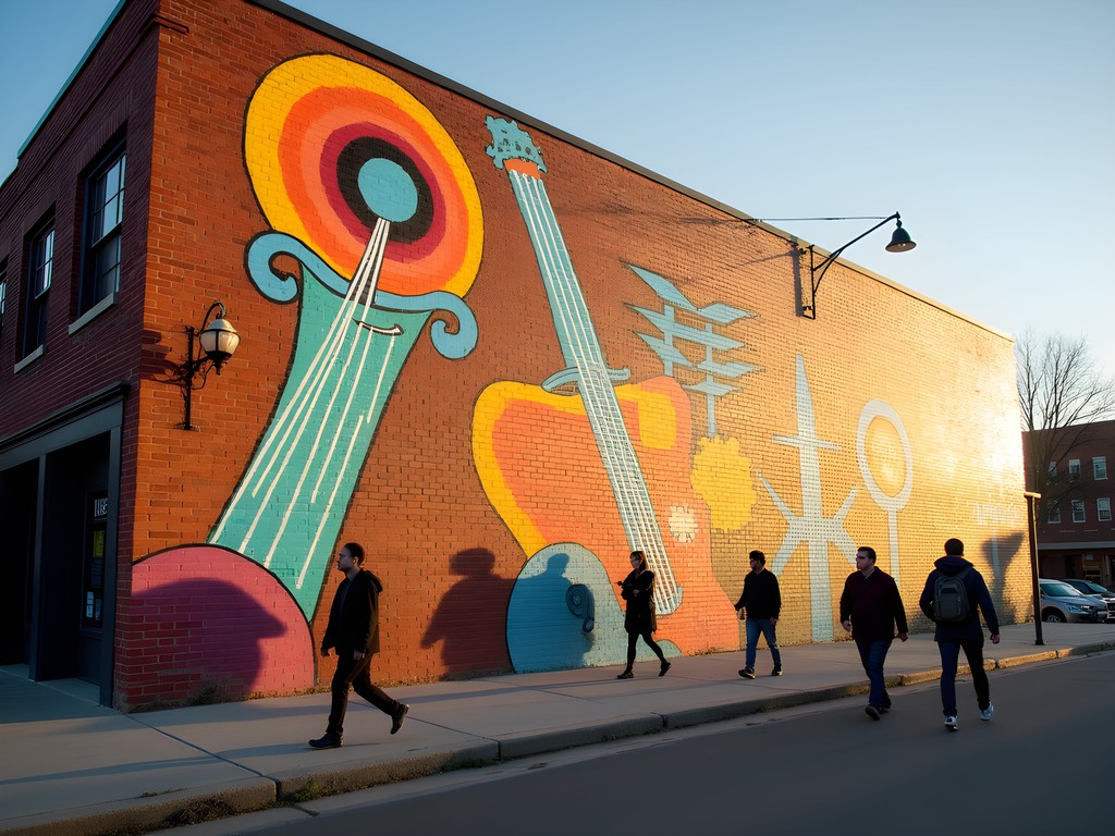 Colorful street mural in downtown Athens depicting musical and cultural heritage