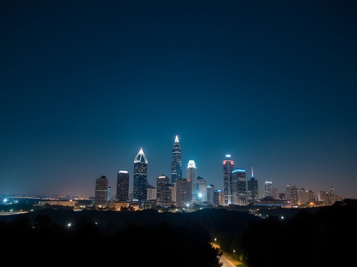 Night sky view from Freedom Park in Atlanta with city skyline silhouette