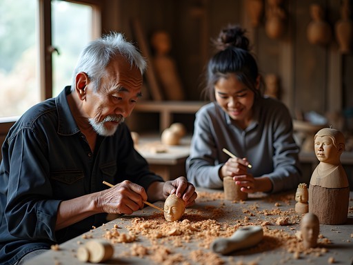 Indigenous woodcarver teaching traditional techniques at workshop in Baguio