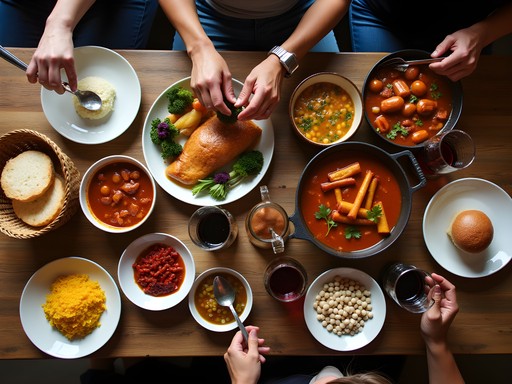 Family-style Basque meal with multiple dishes at Wool Growers Restaurant in Bakersfield