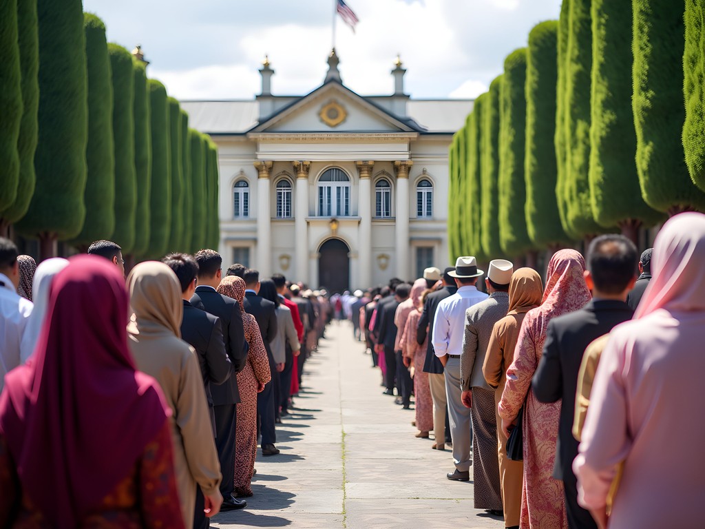Visitors lining up during Hari Raya open house at Istana Nurul Iman Palace