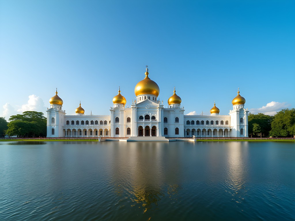 Panoramic view of Istana Nurul Iman Palace across Brunei River