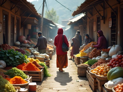 Shopping at local produce market in Bandipur with homestay family