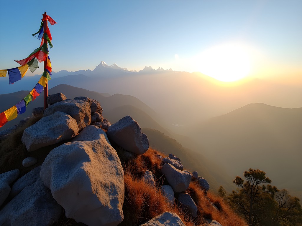 Morning yoga practice at Thani Mai viewpoint overlooking Himalayan panorama