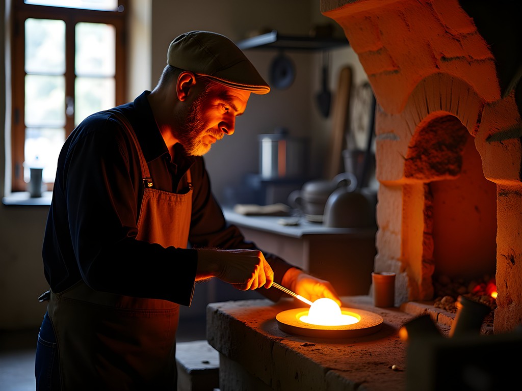 Traditional craftsman working in Poble Espanyol artisan workshop in Barcelona