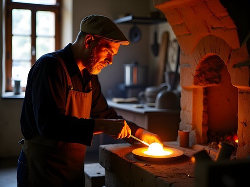Traditional craftsman working in Poble Espanyol artisan workshop in Barcelona