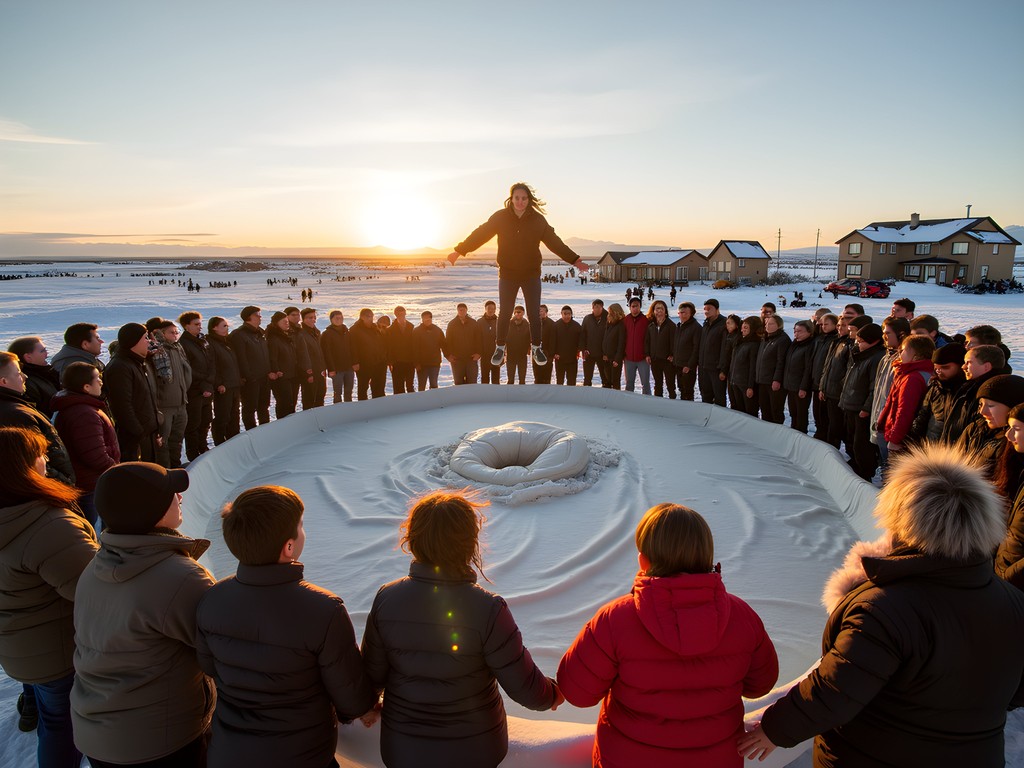 Traditional Iñupiat blanket toss during Nalukataq Festival in Barrow, Alaska