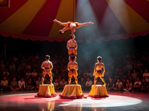 Young acrobats performing traditional Khmer circus acts at Phare Ponleu Selpak