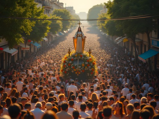 Massive crowd following the Círio de Nazaré procession through streets of Belém