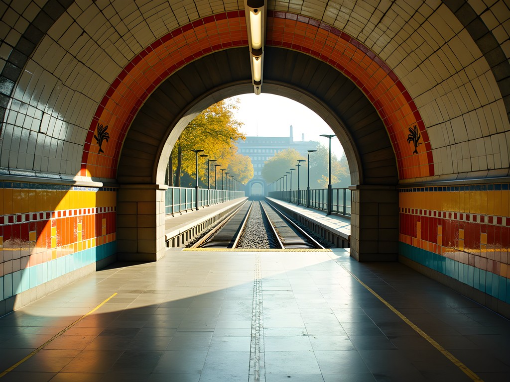 Berlin U-Bahn metro station with colorful tile art and architectural details