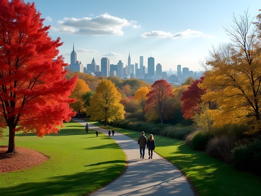 Family exploring Arnold Arboretum during peak fall foliage in Boston