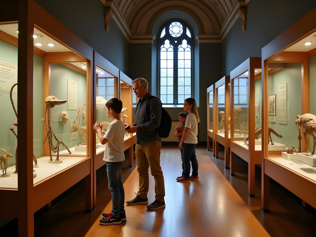 Family examining specimen displays at Harvard Museum of Natural History