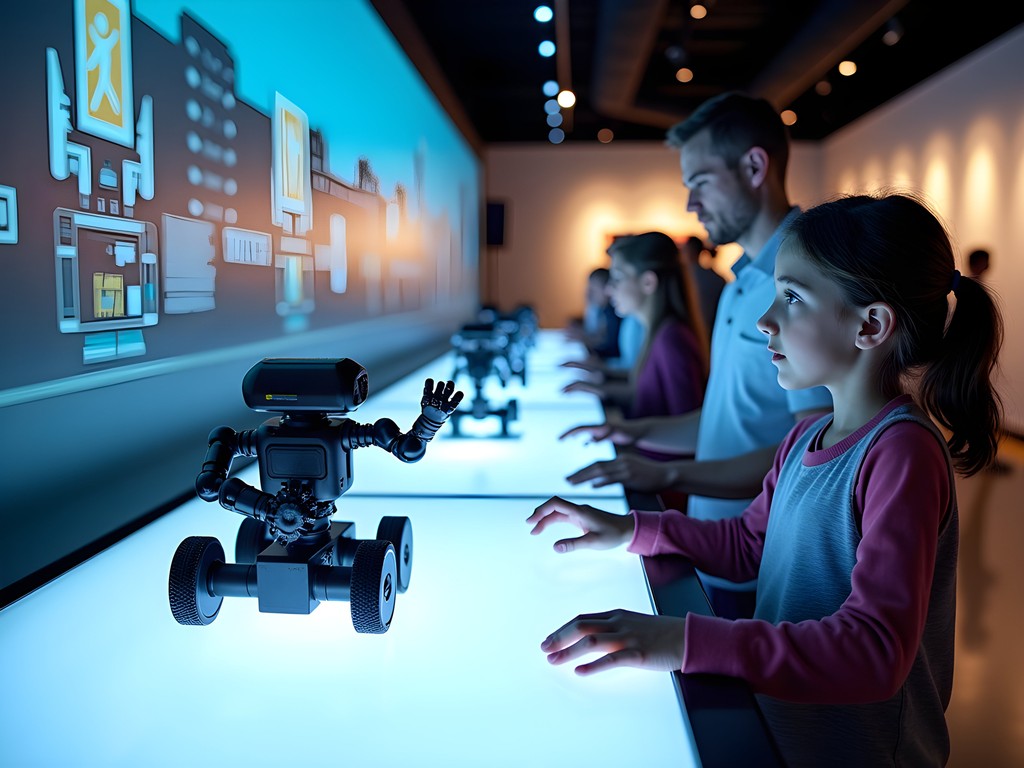 Child interacting with robotic exhibit at MIT Museum in Boston