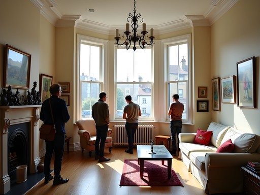 Interior of a Brighton Artist Open House showing artwork displayed in a Victorian home setting