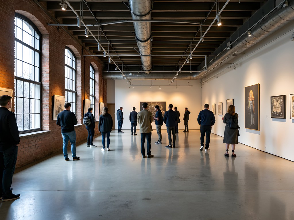 Contemporary art exhibition in Brno's Industra Art gallery with industrial architecture