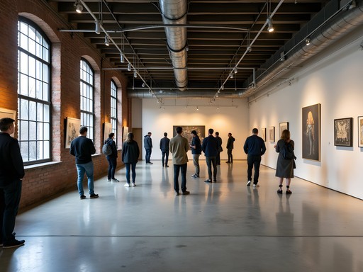 Contemporary art exhibition in Brno's Industra Art gallery with industrial architecture