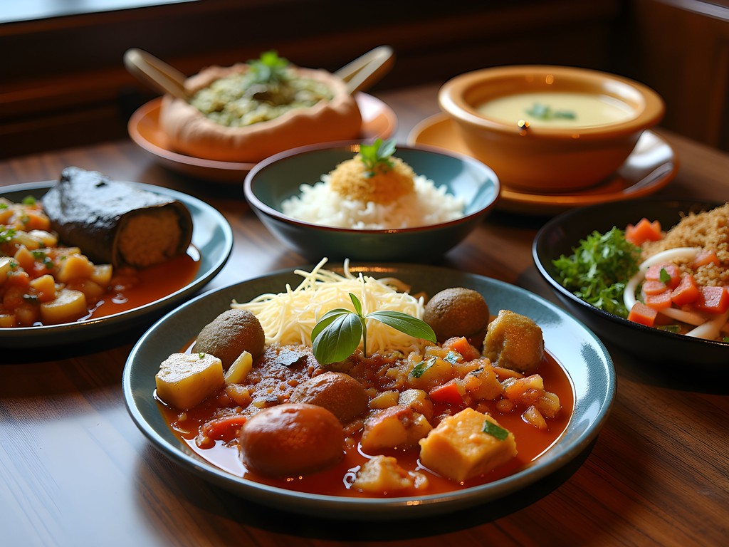 Colorful spread of multicultural dishes from Brockton's diverse restaurants