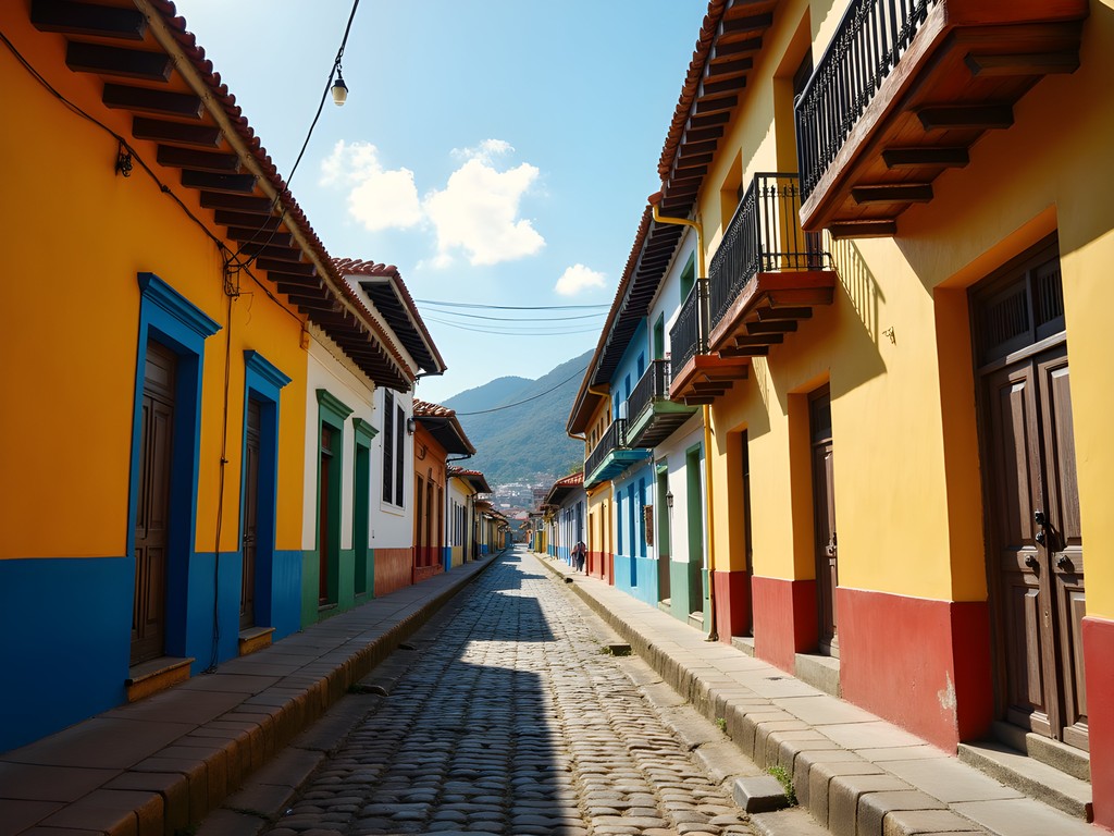 Colorful colonial streets of San Antonio neighborhood in Cali, Colombia