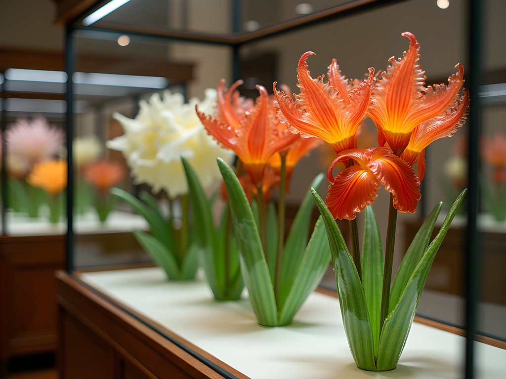Intricately detailed glass flower models at Harvard Museum of Natural History
