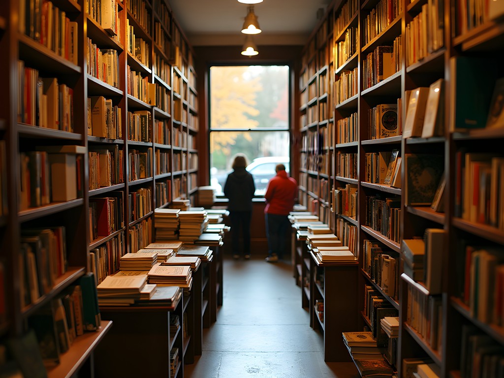 Cozy independent bookstore in Cambridge with floor-to-ceiling shelves
