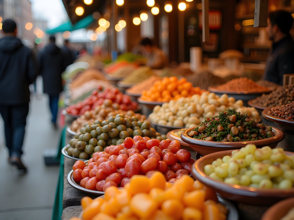 Diverse food offerings from various cultural restaurants and markets in Chicago's Albany Park neighborhood