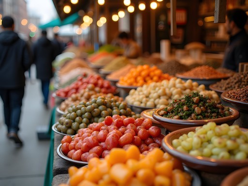 Diverse food offerings from various cultural restaurants and markets in Chicago's Albany Park neighborhood