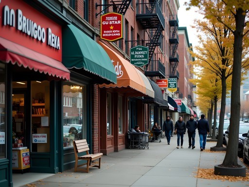 Devon Avenue in Chicago showing diverse cultural storefronts with Indian, Pakistani and Jewish businesses