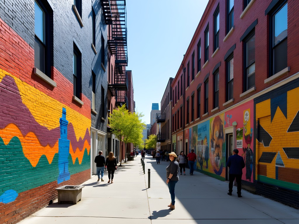 Vibrant Mexican-inspired murals on buildings in Chicago's Pilsen neighborhood