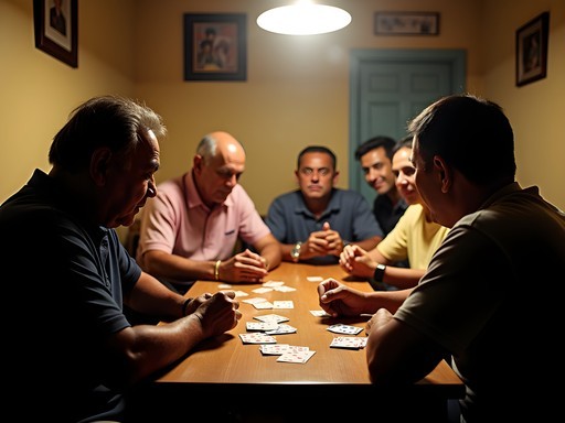 Local card game with residents in Ciudad Guayana neighborhood