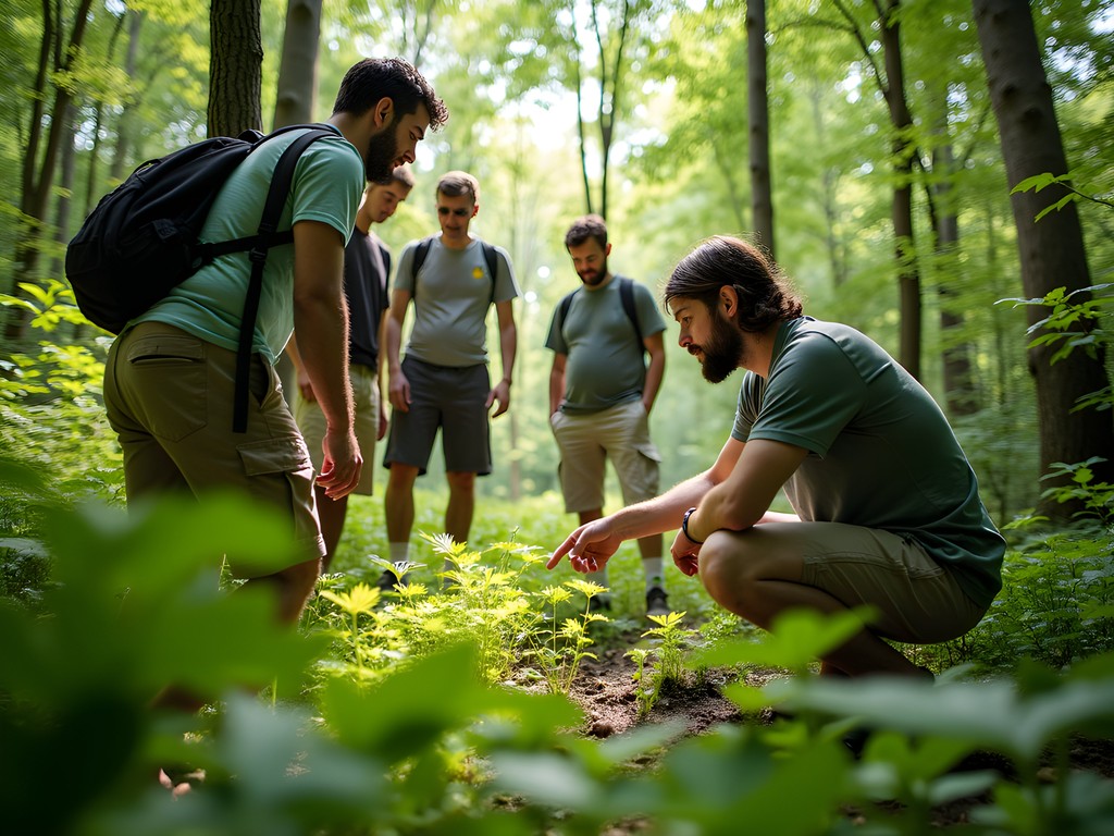 Guided foraging expedition in the woods near Clarksburg, West Virginia