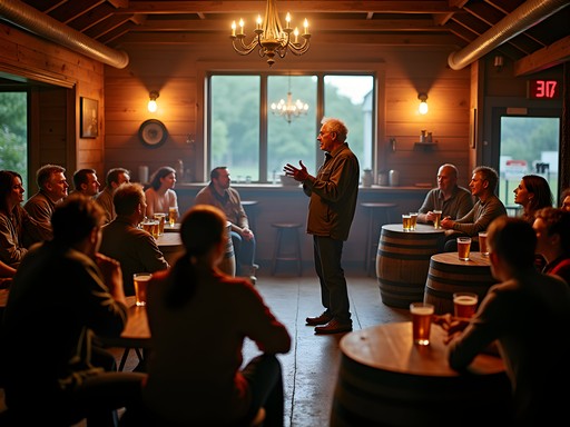 Traditional Appalachian storytelling circle at Mountaineer Brewing Company in Clarksburg
